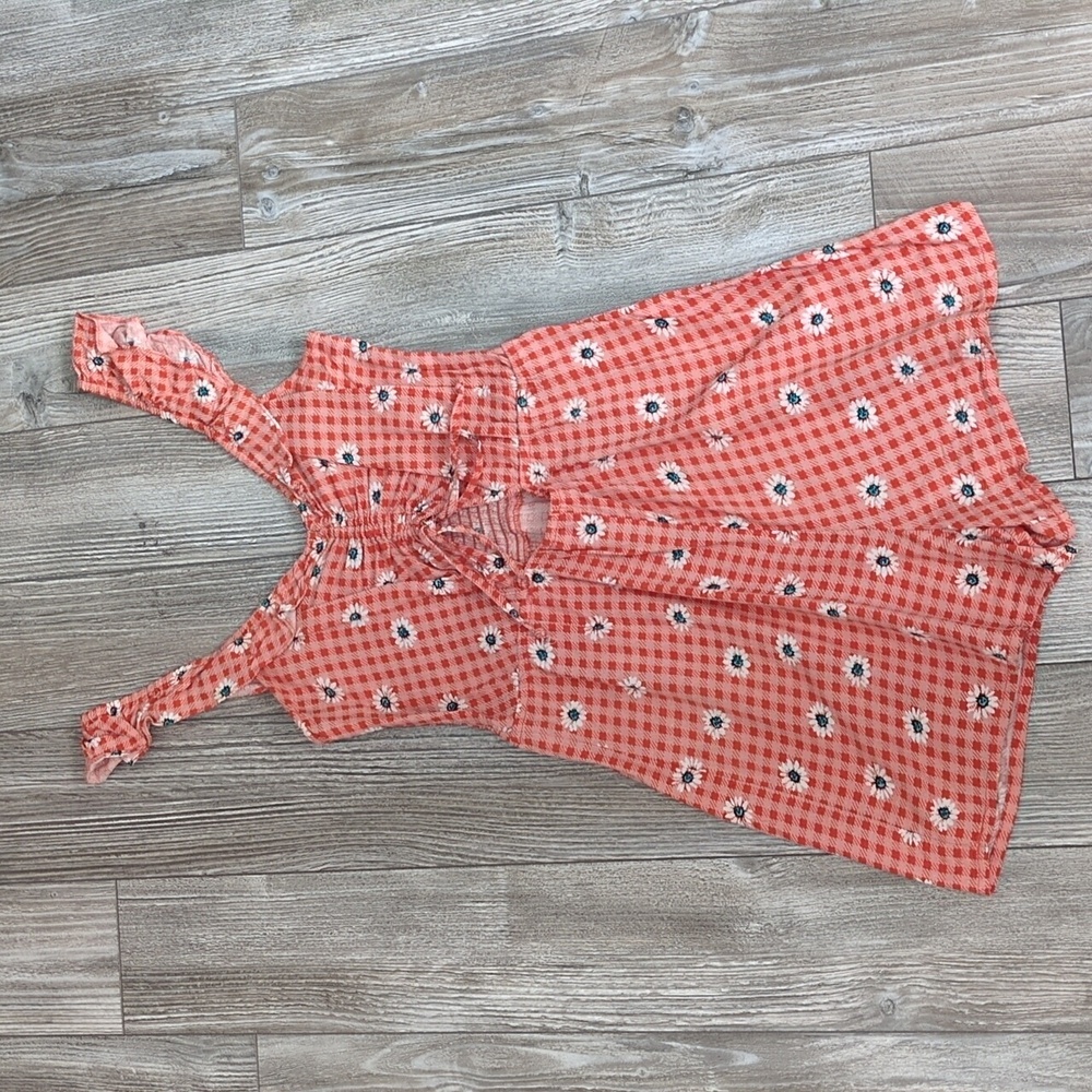 Retrod Orange Gingham Floral Peek-a-Boo Romper S